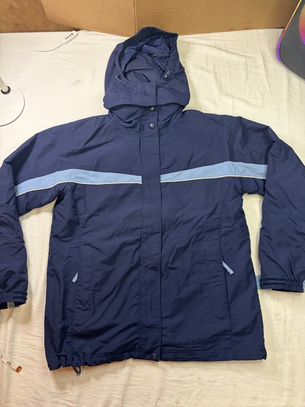 L.L.Bean Jacket Women’s Small Navy Blue Fleece Lined Hooded Outdoor Coat